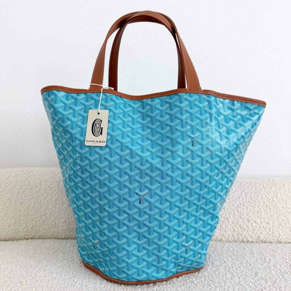 Goyard Belharra Shoulder Tote Bag in Reversible Turquoise & Tan - Picture 14 of 16